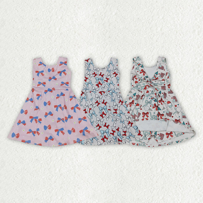 Sibling Baby Girls July 4th Bow Print Sleeveless Active Dress