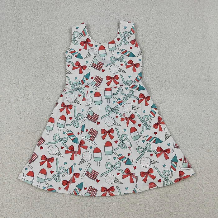 Sibling Baby Girls July 4th Bow Print Sleeveless Active Dress