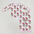 Sibling Baby Girls Long Ruffle Sleeve Green Face Top Pants Bamboo Pajamas Clothes Sets