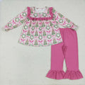 Sibling Baby Girls Long Ruffle Sleeves Holly Santa Plaid Tunic Pants Christmas Set