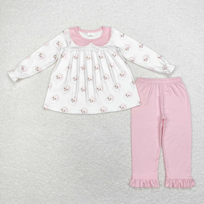 Sibling Baby Girls Long Ruffle Sleeves Santa Gingerbread Trees Tunic Pants Christmas Clothes Sets