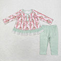 Sibling Baby Girls Long Ruffle Sleeves Santa Trees Bows Tunic Pants Christmas Clothes Sets