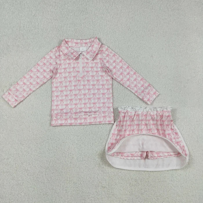 Sibling Baby Girls Long Sleeve Flowers Bows Zip Pumpkins Top Skirt Short Clothes Sets
