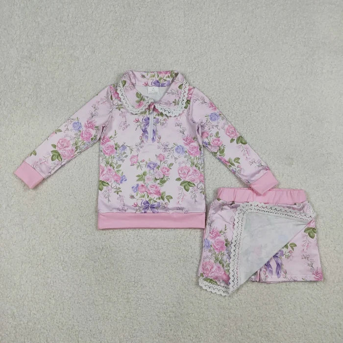 Sibling Baby Girls Long Sleeve Flowers Bows Zip Pumpkins Top Skirt Short Clothes Sets