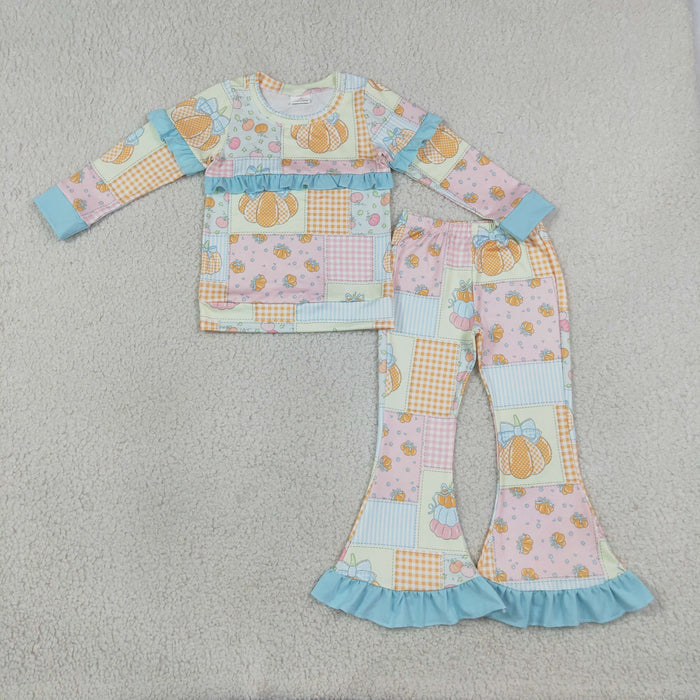 Sibling Baby Girls Long Sleeve Pumpkin Santa Ruffle Rop Bell Botton Outfit