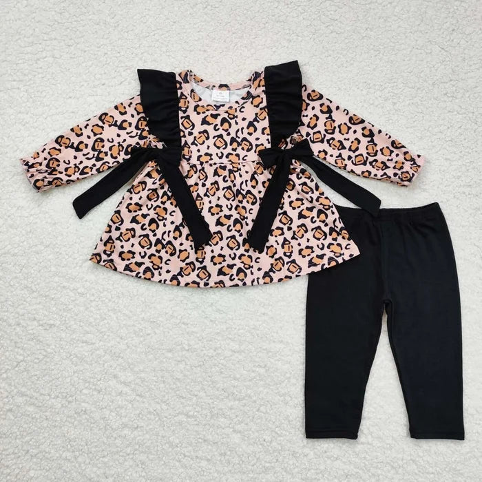 Sibling Baby Girls Long Sleeves Floral Bows Tunic Ruffle Pants Clothes Sets