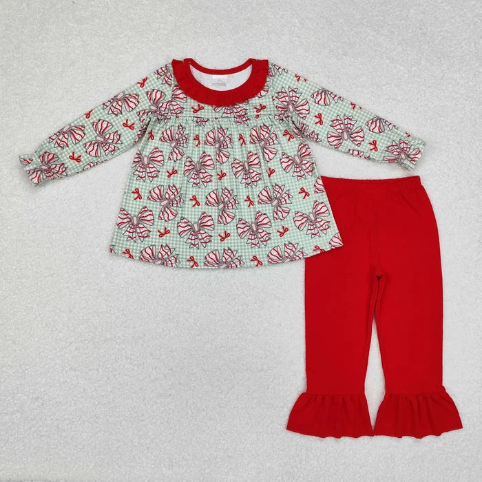 Sibling Baby Girls Long Sleeves Gingerbread Santa Plaid Tunic Ruffle Pants Christmas Sets