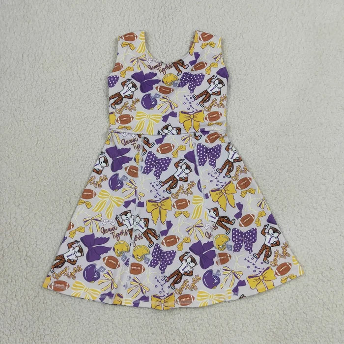 Sibling Baby Girls LSU Purple Bow Sport Team Active Skort Outfit and Dress