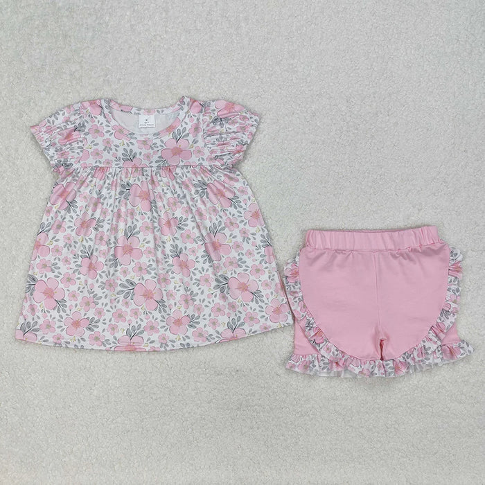 Sibling Baby Girls Pink Flowers Leaves Rompers Dresses Outfits