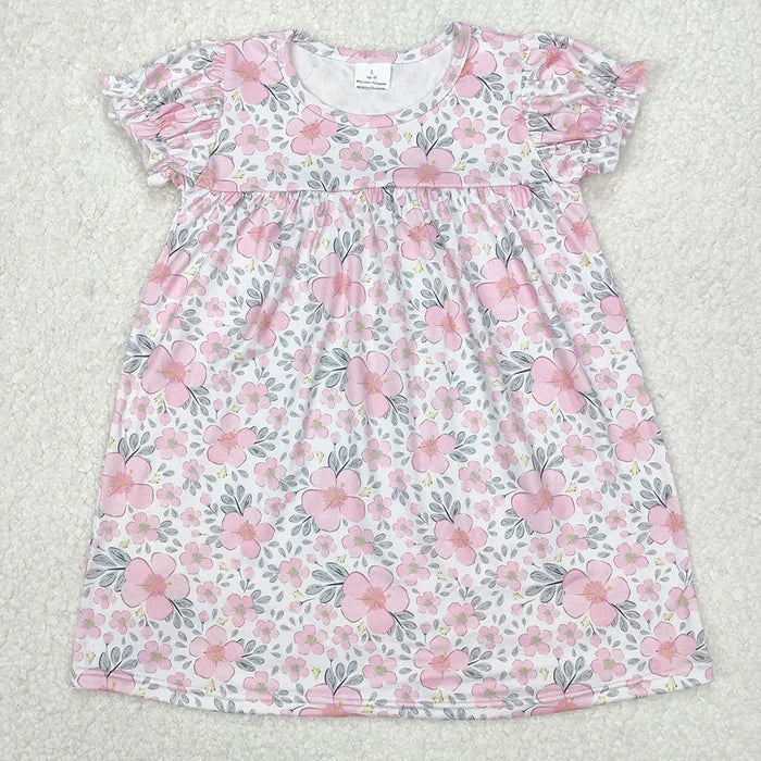 Sibling Baby Girls Pink Flowers Leaves Rompers Dresses Outfits