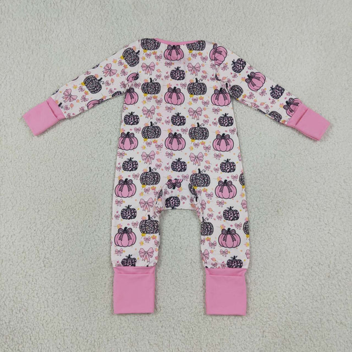 Sibling Baby Girls Pink Pumpkin Pants Pajamas Sets Zipper Rompers