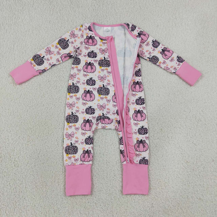 Sibling Baby Girls Pink Pumpkin Pants Pajamas Sets Zipper Rompers
