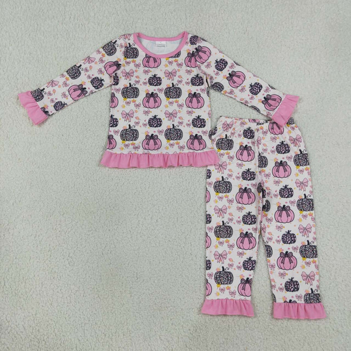 Sibling Baby Girls Pink Pumpkin Pants Pajamas Sets Zipper Rompers