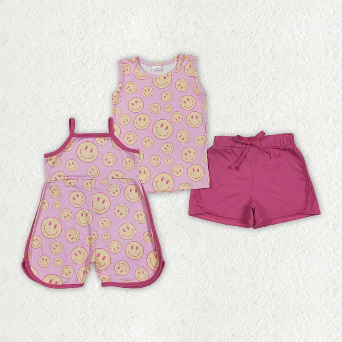 Sibling Baby Girls Pink Smiles Shirts Top Short Outfits Sets Jumpsuits