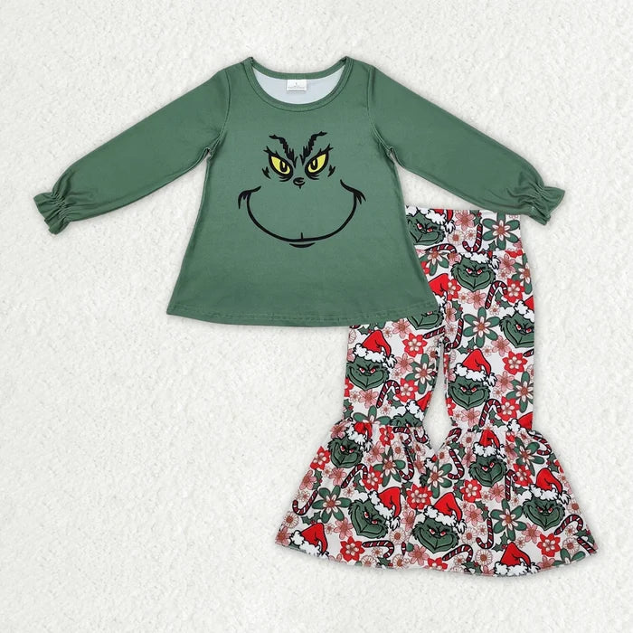 Sibling Baby Girls Santa Snowman Green Face Tunic Pants Christmas Clothes Sets