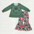 Sibling Baby Girls Santa Snowman Green Face Tunic Pants Christmas Clothes Sets