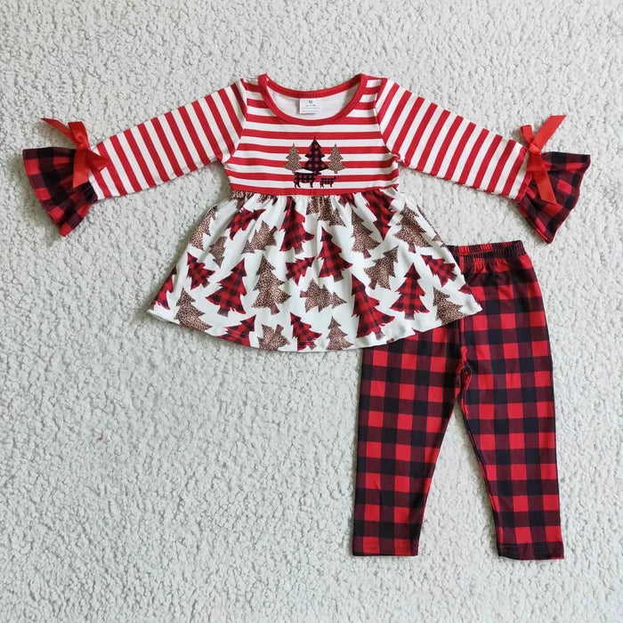 Sibling Baby Girls Santa Snowman Green Face Tunic Pants Christmas Clothes Sets