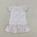 Sibling Baby Girls Short Ruffle Sleeve Colorful Flowers Knee Length Dress Rompers