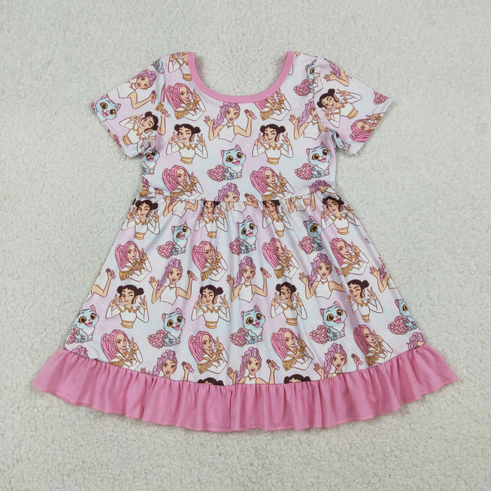 Sibling Baby Girls Short Sleeves Demon Hunter Ruffle Knee Length Dresses