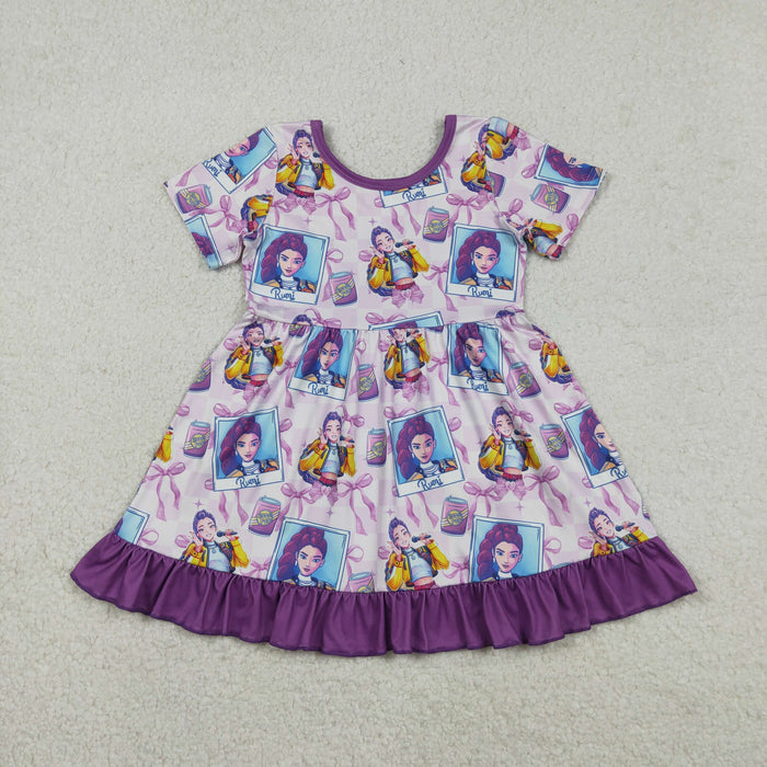 Sibling Baby Girls Short Sleeves Demon Hunter Ruffle Knee Length Dresses