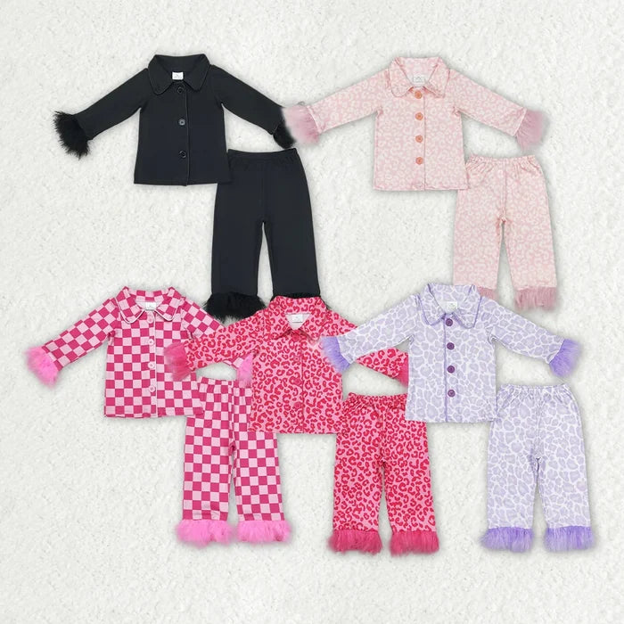 Sibling Baby Girls Sister Buttons Top Pants Fur Pajamas Clothes Sets