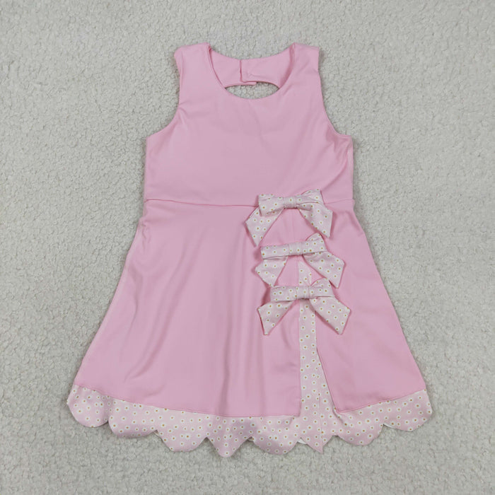 Sibling Baby Girls Sleeveless Bows Shorts Scallop Knee Length Dresses