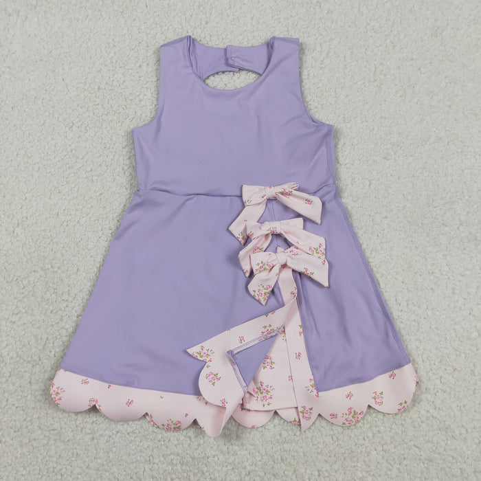 Sibling Baby Girls Sleeveless Bows Shorts Scallop Knee Length Dresses