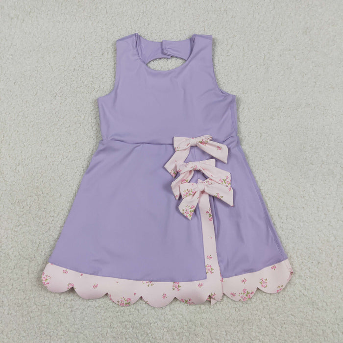 Sibling Baby Girls Sleeveless Bows Shorts Scallop Knee Length Dresses
