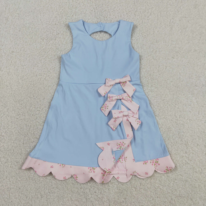 Sibling Baby Girls Sleeveless Bows Shorts Scallop Knee Length Dresses