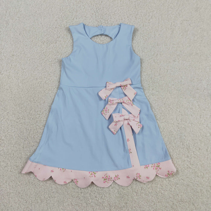Sibling Baby Girls Sleeveless Bows Shorts Scallop Knee Length Dresses