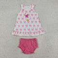 Sibling Baby Girls Sleeveless Embroidery Bows Gooses Tunic Flowers Bummies Clothes Sets