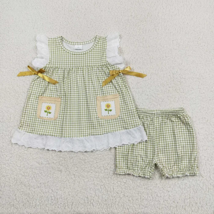 Sibling Baby Girls Sleeveless Floral Bows Pockets Tunic Ruffle Shorts Set