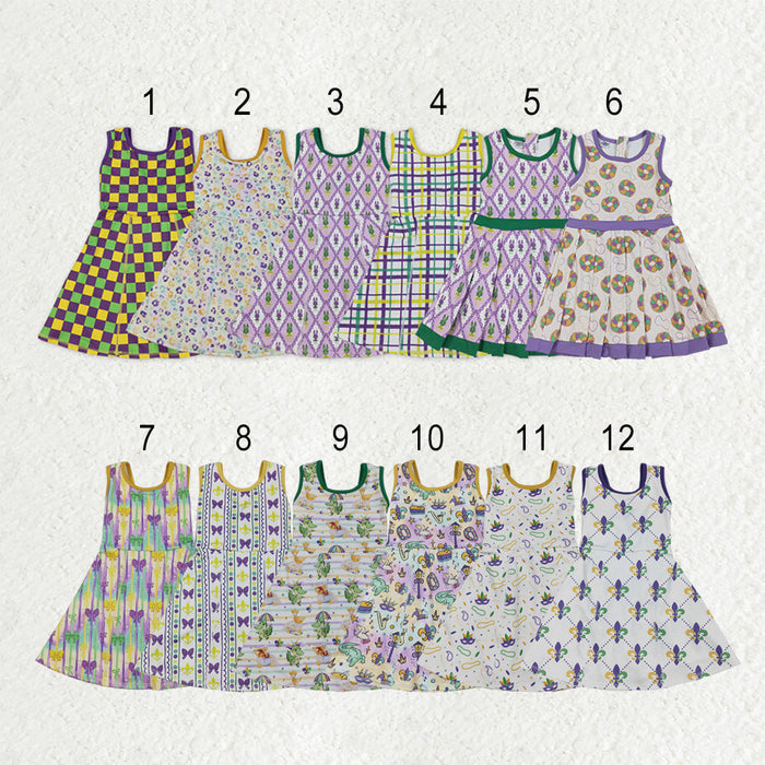 Sibling Baby Girls Sleeveless Mardigras Yoga Active Shorts Knee Length Dresses