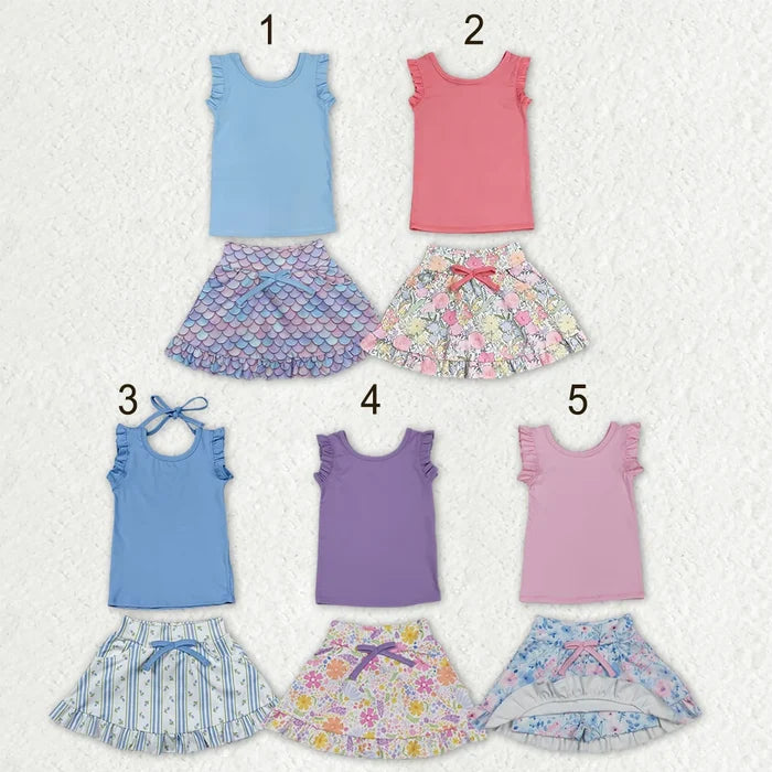 Sibling Baby Girls Sleeveless Vest Top Flowers Skirt Shorts Yoga Active Clothes Sets