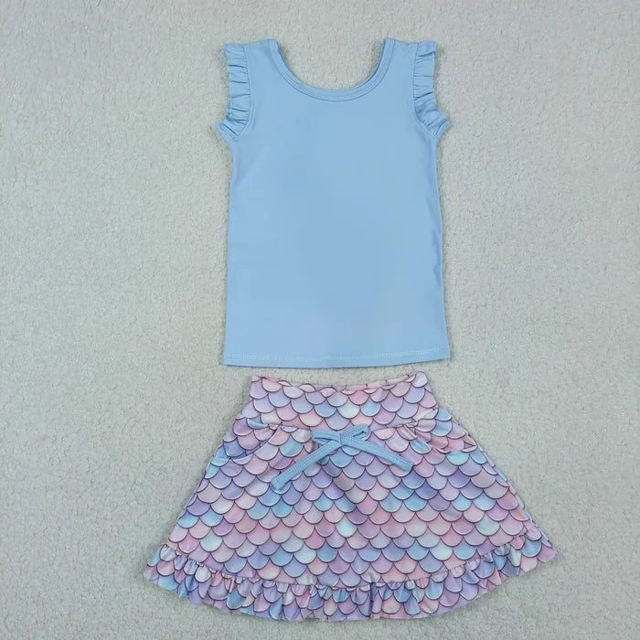 Sibling Baby Girls Sleeveless Vest Top Flowers Skirt Shorts Yoga Active Clothes Sets