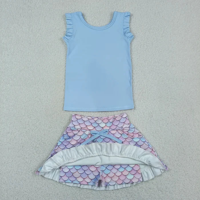 Sibling Baby Girls Sleeveless Vest Top Flowers Skirt Shorts Yoga Active Clothes Sets