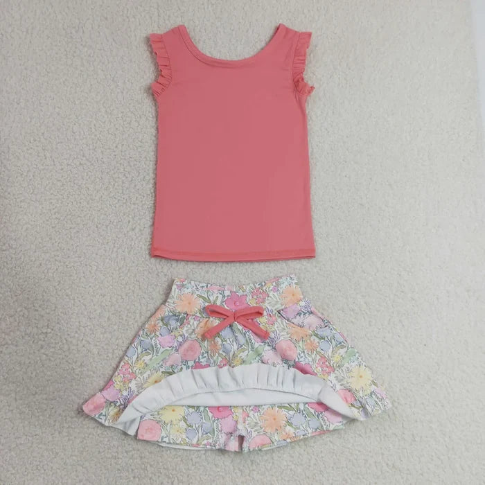 Sibling Baby Girls Sleeveless Vest Top Flowers Skirt Shorts Yoga Active Clothes Sets