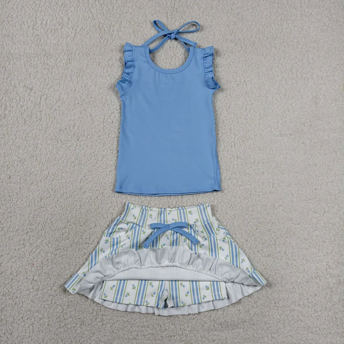 Sibling Baby Girls Sleeveless Vest Top Flowers Skirt Shorts Yoga Active Clothes Sets