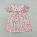 Sibling Baby Girls Smocked Bow Rabbits Flowers Easter Knee Length Dress Ruffle Rompers