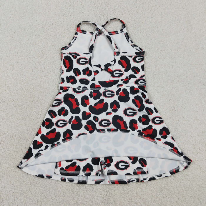 Sibling Baby Girls Strap Leopard Team Yoga Active Short Team Knee Length Dresses