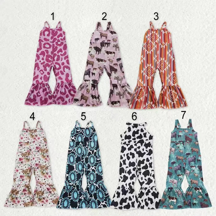 Sibling Baby Girls Strap Western Bell Bottom Jumpsuit