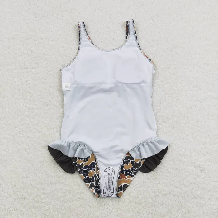 Sibling Baby Girls Strap Western Camo Print Ruffle Swimsuits