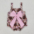 Sibling Baby Girls Strap Western Cows 4th of July Bow Top Ruffle Rompers