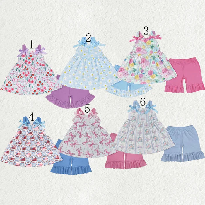 Sibling Baby Girls Straps Floral Tunic Ruffle Shorts Summer Outfit