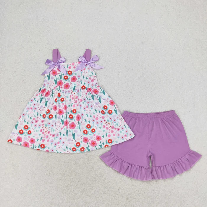 Sibling Baby Girls Straps Floral Tunic Ruffle Shorts Summer Outfit