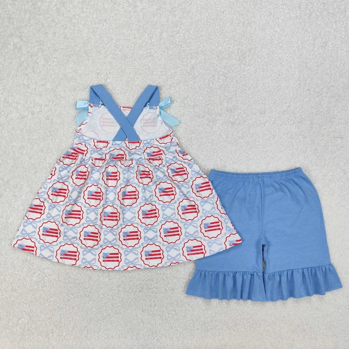 Sibling Baby Girls Straps Floral Tunic Ruffle Shorts Summer Outfit