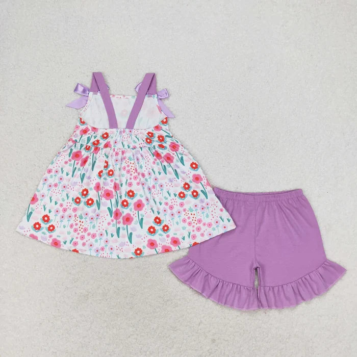 Sibling Baby Girls Straps Floral Tunic Ruffle Shorts Summer Outfit