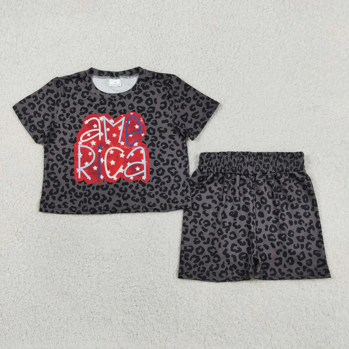 Sibling Baby Girls Summer Stars USA Top Shorts 4th of July Slouchy Pajamas Clothes Sets