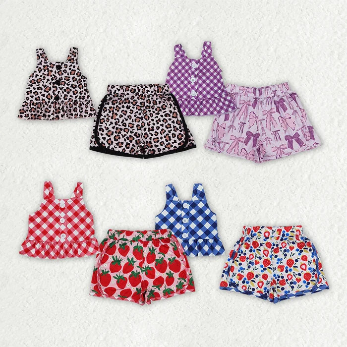 Sibling Baby Girls Summer Straps Top Shorts Clothes Sets