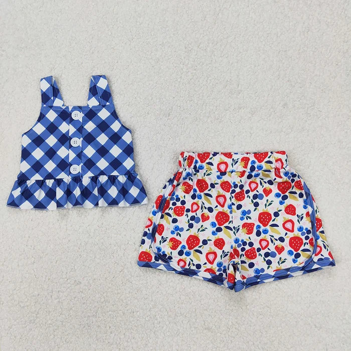 Sibling Baby Girls Summer Straps Top Shorts Clothes Sets
